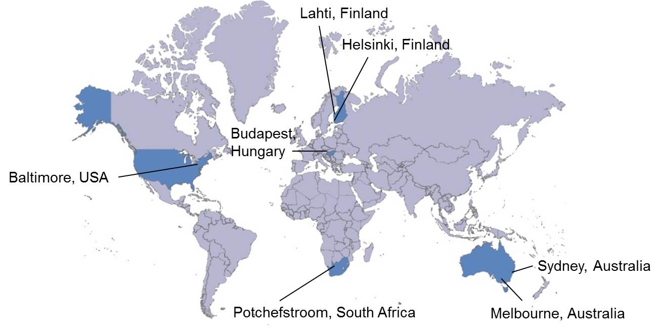 World map showing GLUSEEN research sites