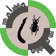 GLUSEEN logo: an insect and earthworm in a magnifying glass in an urban environment